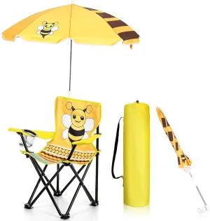1 Set Kids Beach Chair with Umbrella Child Folding Chair Umbrella with Universal Clamp for Children Beach Camping Patio Garden Outdoor Lawn Pool Travel Indoor (Bee)