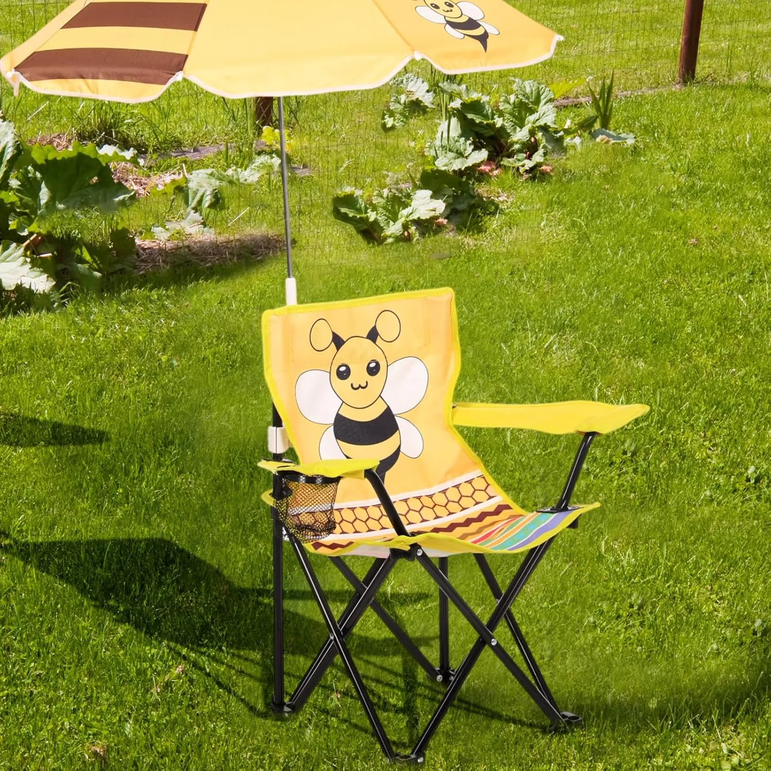 1 Set Kids Beach Chair with Umbrella Child Folding Chair Umbrella with Universal Clamp for Children Beach Camping Patio Garden Outdoor Lawn Pool Travel Indoor (Bee)