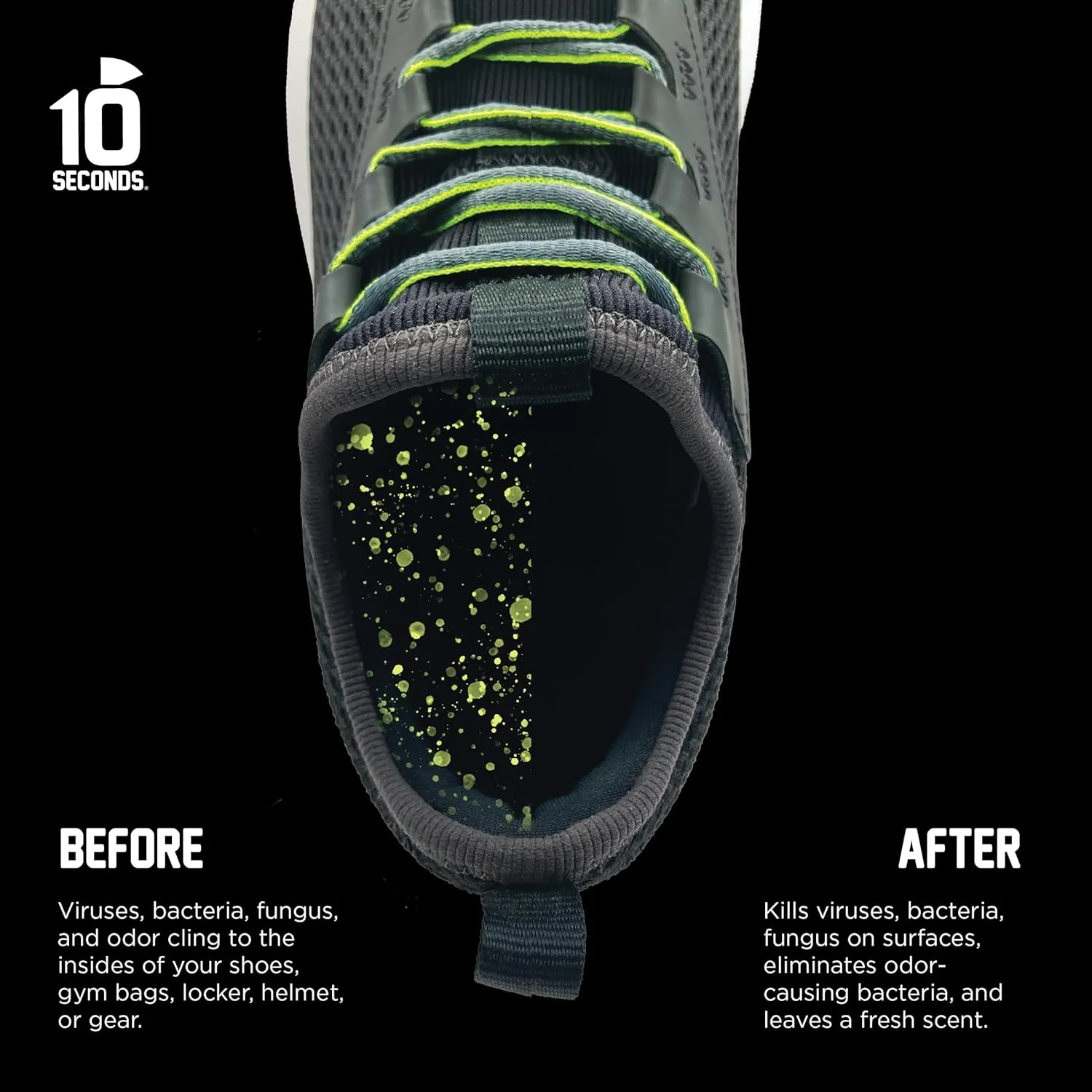 10 Seconds - Household Disinfectant Spray & Deodorizer - Great for Shoes and Gym Equipment! Superior Germ-Killing and Odor Elimination, Fights Staph, Athlete's Foot, Strep, MRSA. (Pack of 2)