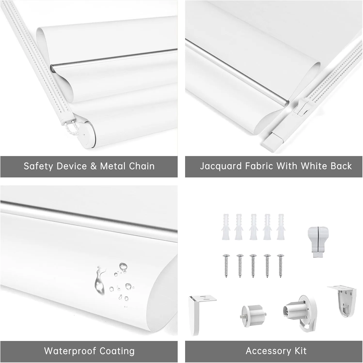 100% Blackout Roller Window Shades, Striped Jacquard Window Blinds with Thermal Insulated, UV Protection Waterproof Fabric, Roll up and Down Shades Home and Office(White - 34" W x 72" H)