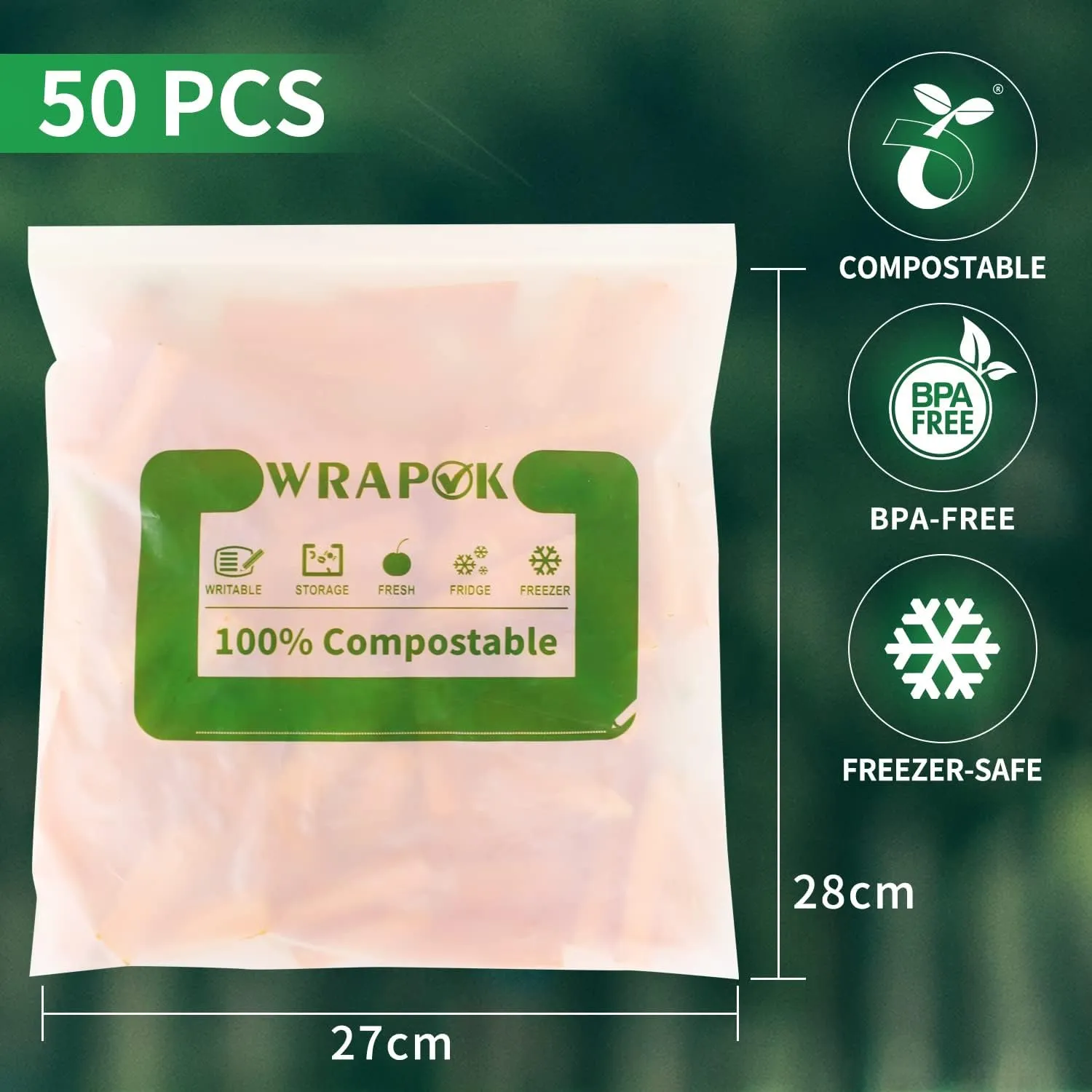 100% Compostable Gallon Bags Biodegradable Storage Freezer Bag for Vegetables, Fruits or Meats, 100 Count