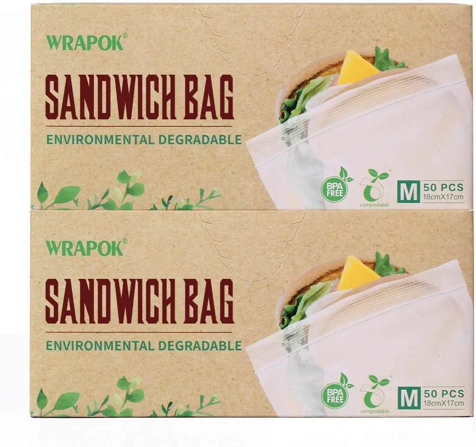 100% Compostable Recycled Sandwich Bags Biodegradable Small Storage Freezer Bag for Work, 100 Count