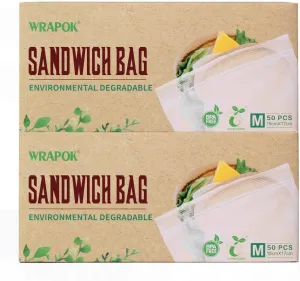 100% Compostable Recycled Sandwich Bags Biodegradable Small Storage Freezer Bag for Work, 100 Count