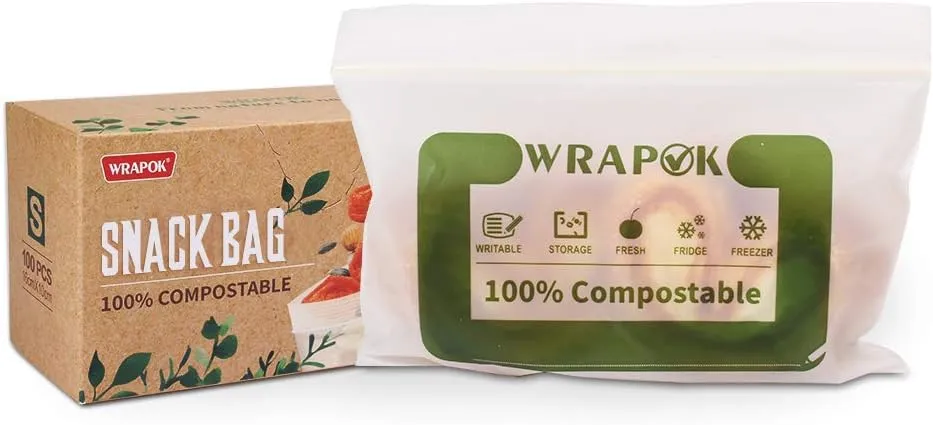 100% Compostable Snack Bags Small Biodegradable Freezer Sandwich Storage Bag for Cookies Biscuits, 100 Count - 6.3 x 3.9 Inch