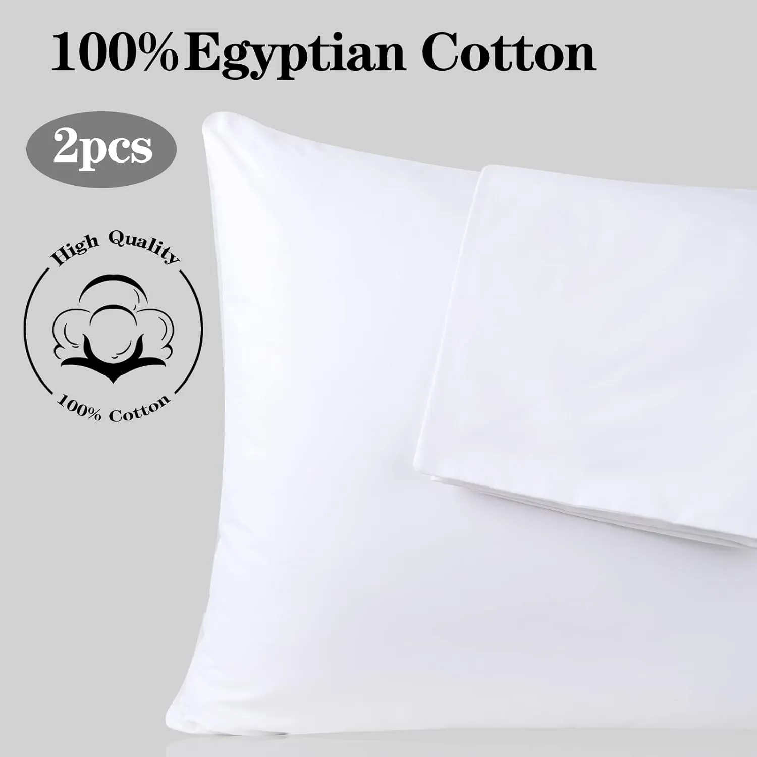 100% Egyptian Cotton Pillow Protectors Set of 2, 600 Thread Count Queen Size Bed Pillowcase with Zipper, Sateen Weave Cooling Pillow Cover Quiet and Breathable Easy Care (2PCS, Queen, White)
