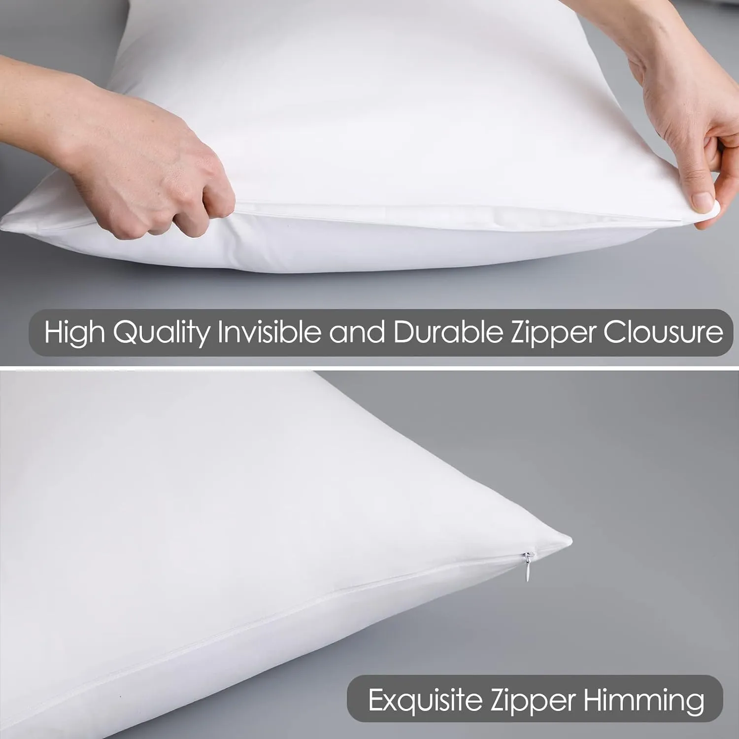 100% Egyptian Cotton Pillow Protectors Set of 2, 600 Thread Count Queen Size Bed Pillowcase with Zipper, Sateen Weave Cooling Pillow Cover Quiet and Breathable Easy Care (2PCS, Queen, White)