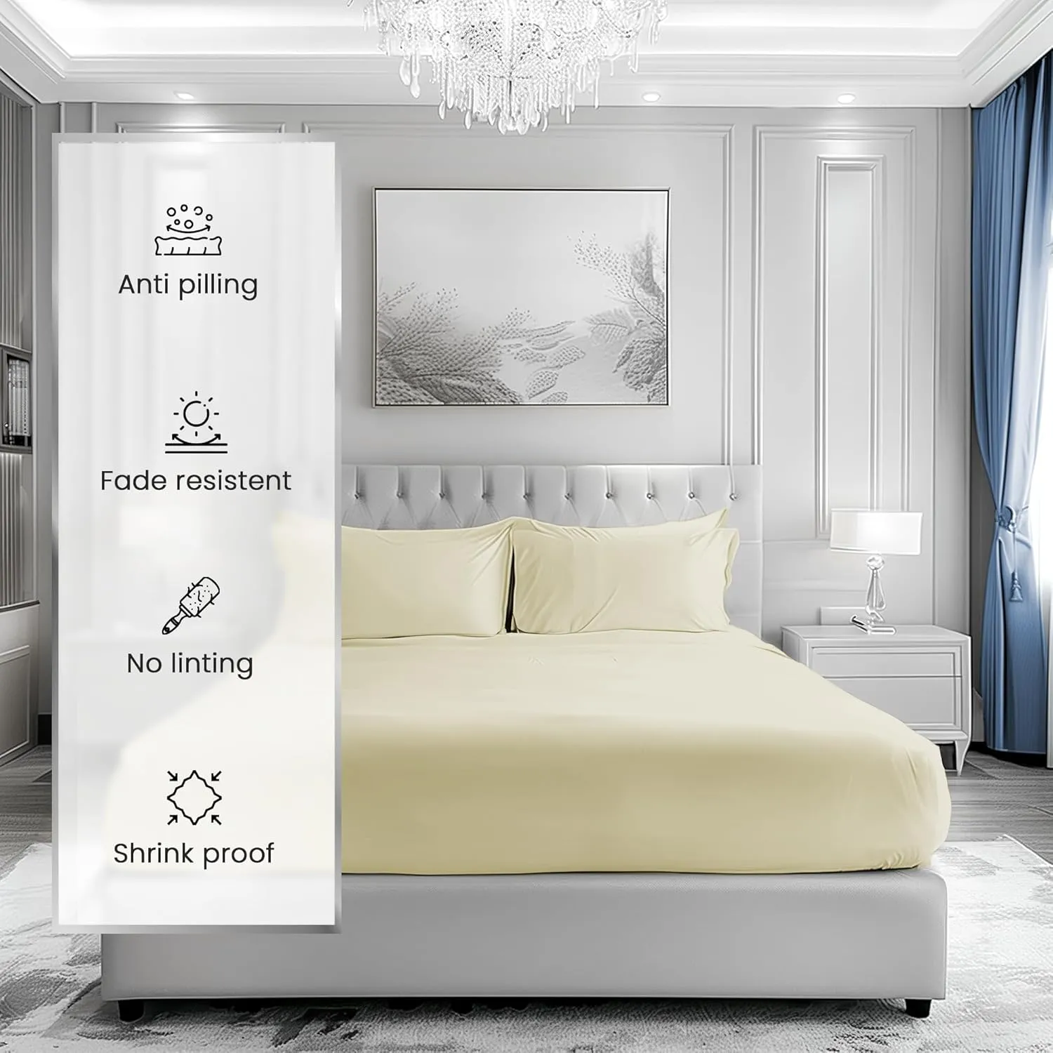 1000 Tc Pillowcases Standard Size Set of 2, 100% Cotton& Sateen Weave, Soft, Breathable Pillowcases Standard for Standard Bed, Pillowcases for Queen Pillows- Ivory