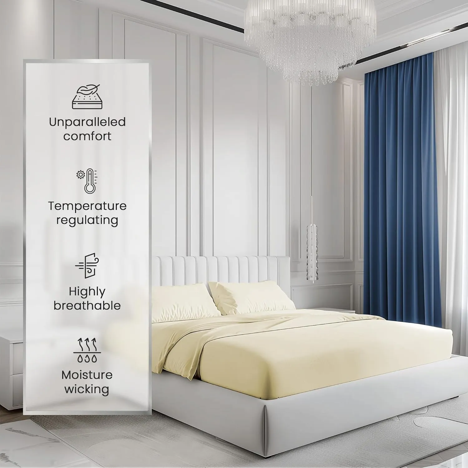 1000 Tc Pillowcases Standard Size Set of 2, 100% Cotton& Sateen Weave, Soft, Breathable Pillowcases Standard for Standard Bed, Pillowcases for Queen Pillows- Ivory