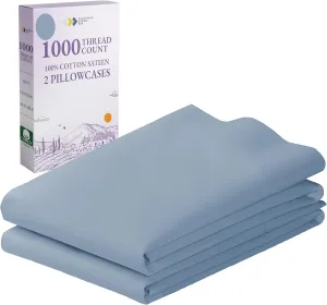 1000 Thread Count, Soft & Smooth, 100% Cotton Sateen Weave, Hotel-Quality, Set of 2 Classic Style Blue Pillow Cases Standard Size Fits Std & Queen Size Pillows