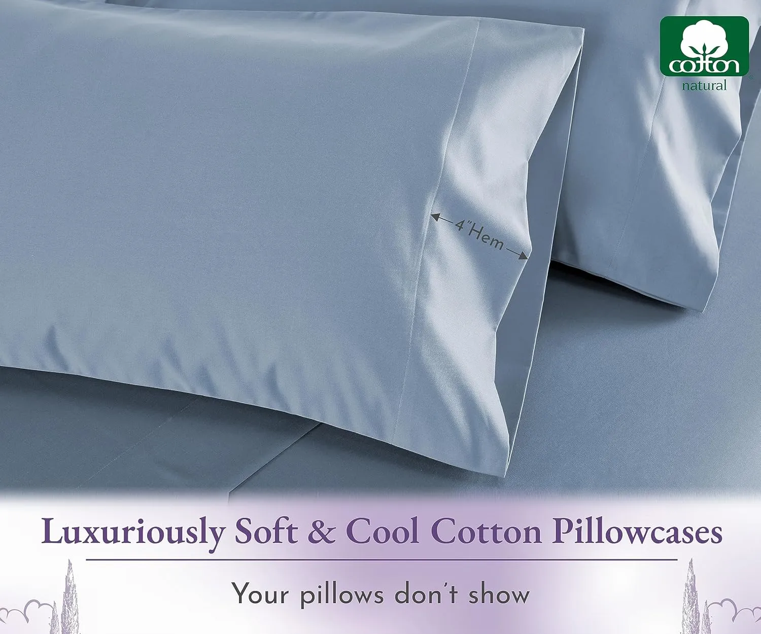 1000 Thread Count, Soft & Smooth, 100% Cotton Sateen Weave, Hotel-Quality, Set of 2 Classic Style Blue Pillow Cases Standard Size Fits Std & Queen Size Pillows