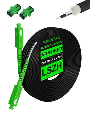 100M/328ft SC/APC Fiber Optic Internet Cable Extension, SC/APC to SC/APC Armored Fiber Patch Cable, SC to SC Single Mode OS2 Fiber Jumper Optical Patch Cord SIMPLEX SMF, LSZH Black
