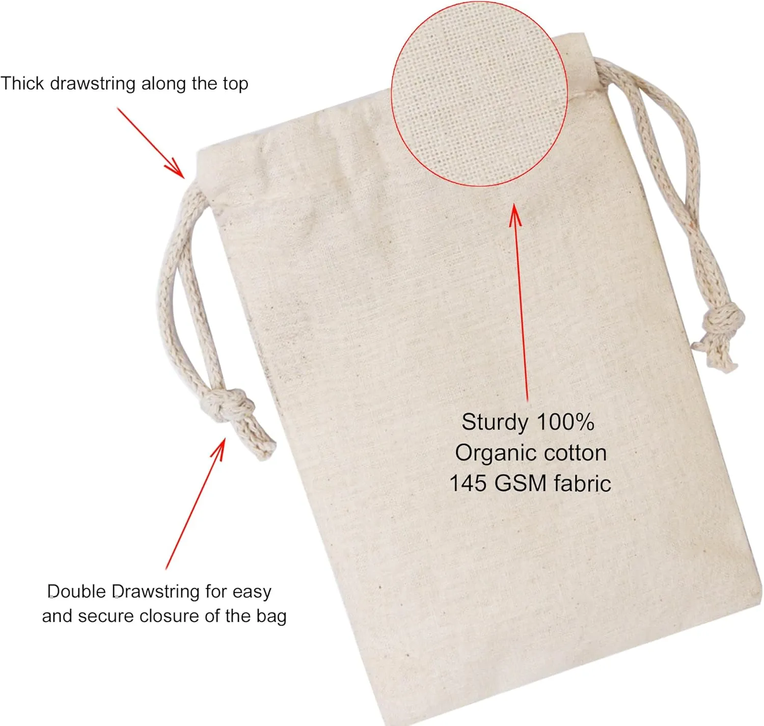 100Pcs 5 x 8 Inches Premium Cotton Muslin Double Drawstring Bags, Reusable Bag Natural Cotton Bags with Drawstring Produce Bags Bulk Gift Bag Jewelry Pouch for Party Wedding Home Storage
