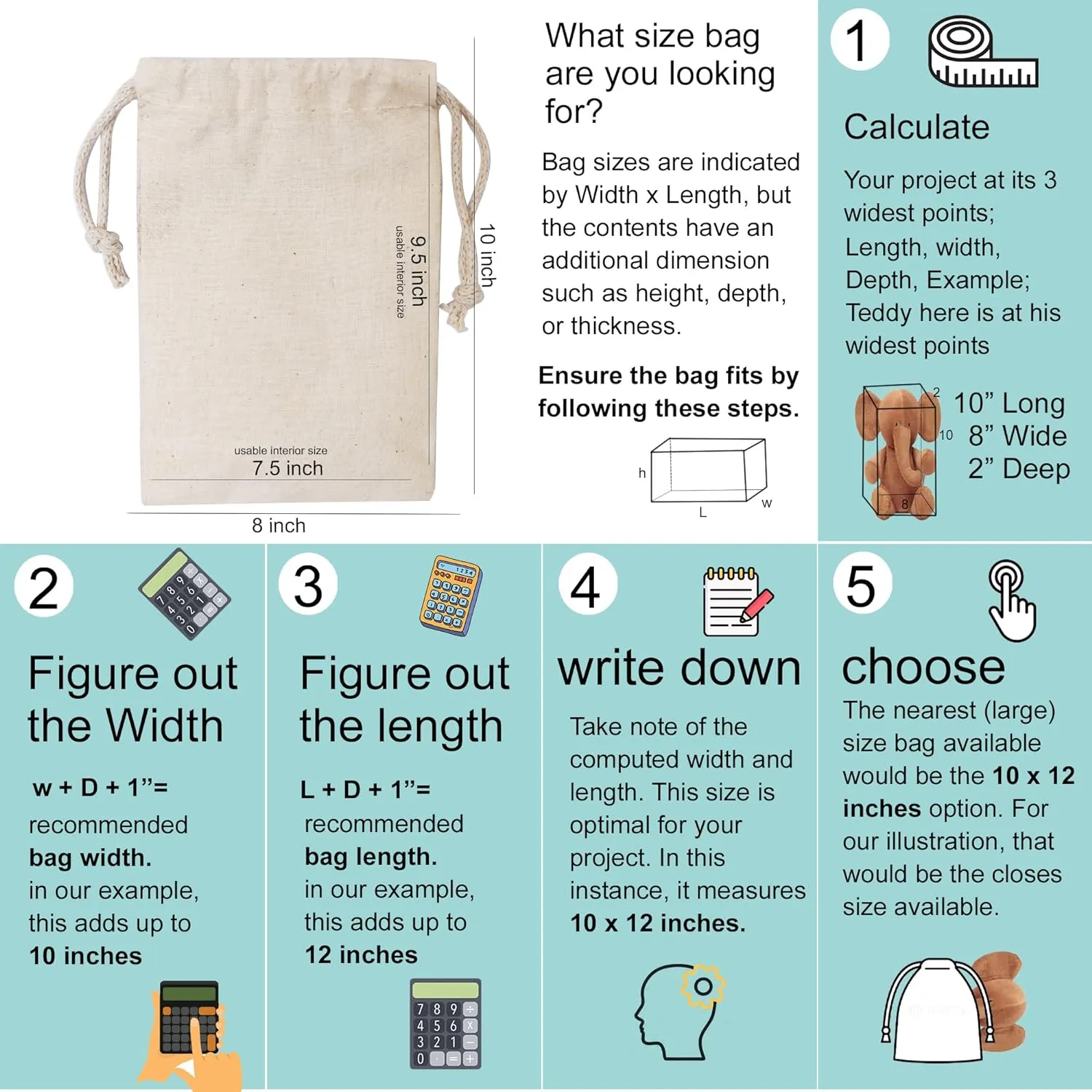 100Pcs 5 x 8 Inches Premium Cotton Muslin Double Drawstring Bags, Reusable Bag Natural Cotton Bags with Drawstring Produce Bags Bulk Gift Bag Jewelry Pouch for Party Wedding Home Storage