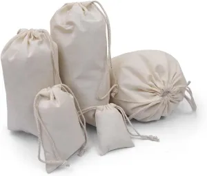 100Pcs 5 x 8 Inches Premium Cotton Muslin Double Drawstring Bags, Reusable Bag Natural Cotton Bags with Drawstring Produce Bags Bulk Gift Bag Jewelry Pouch for Party Wedding Home Storage