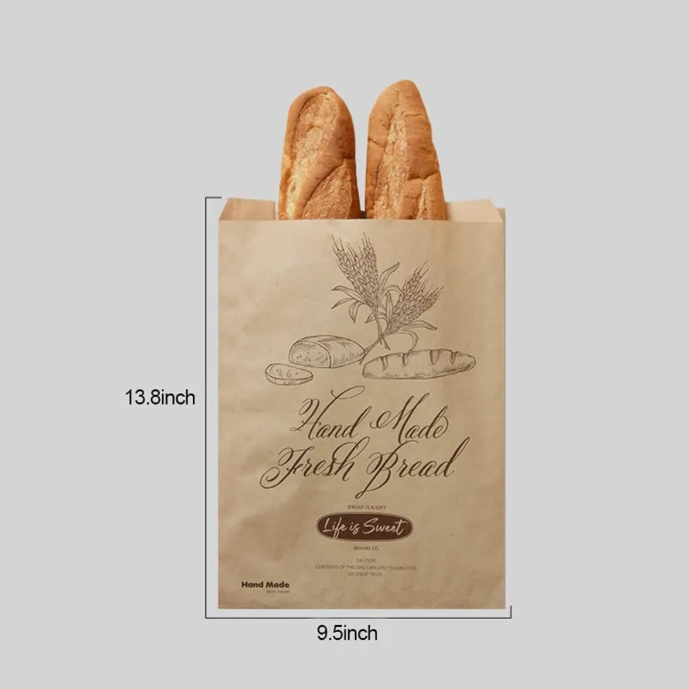 100pcs Bread Bags for Homemade Bread, 13.8 X 9.5 Inch Large Paper Bread Bags for Bread Loaves, Eco Friendly Bread Packaging Storage Loaf Bags for Home Kitchen Bakery
