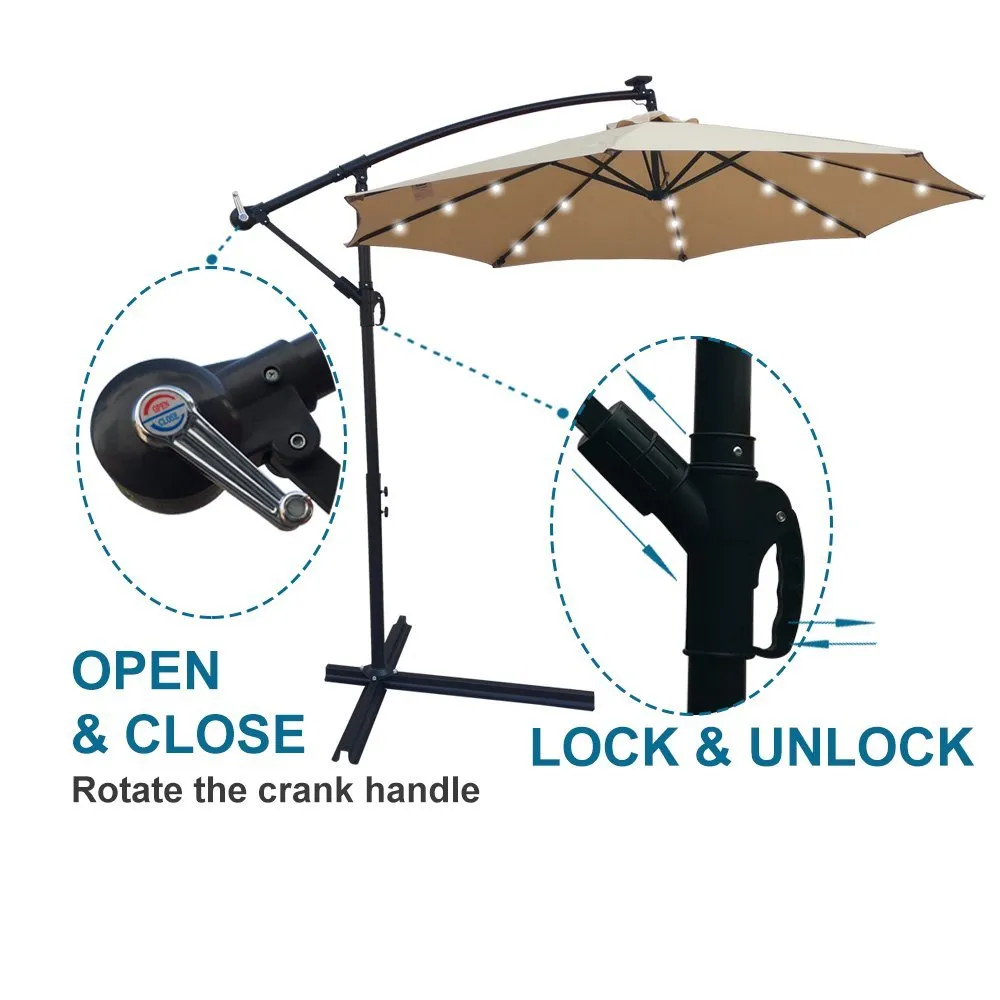 10ft Solar-Powered Patio Umbrella