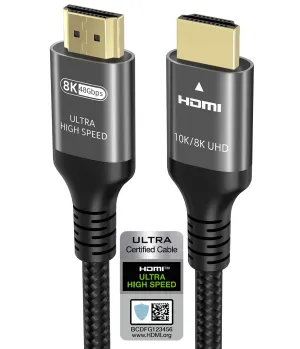 10K 8K 4K HDMI Cable 48Gbps 10 FT, Certified Ultra High Speed HDMI® Cable 4K 240Hz 144Hz 120Hz 8K60Hz 0.01ms HDR10  eARC HDCP2.3 Netflix Roku TV PC Monitor Projector PS5 Xbox