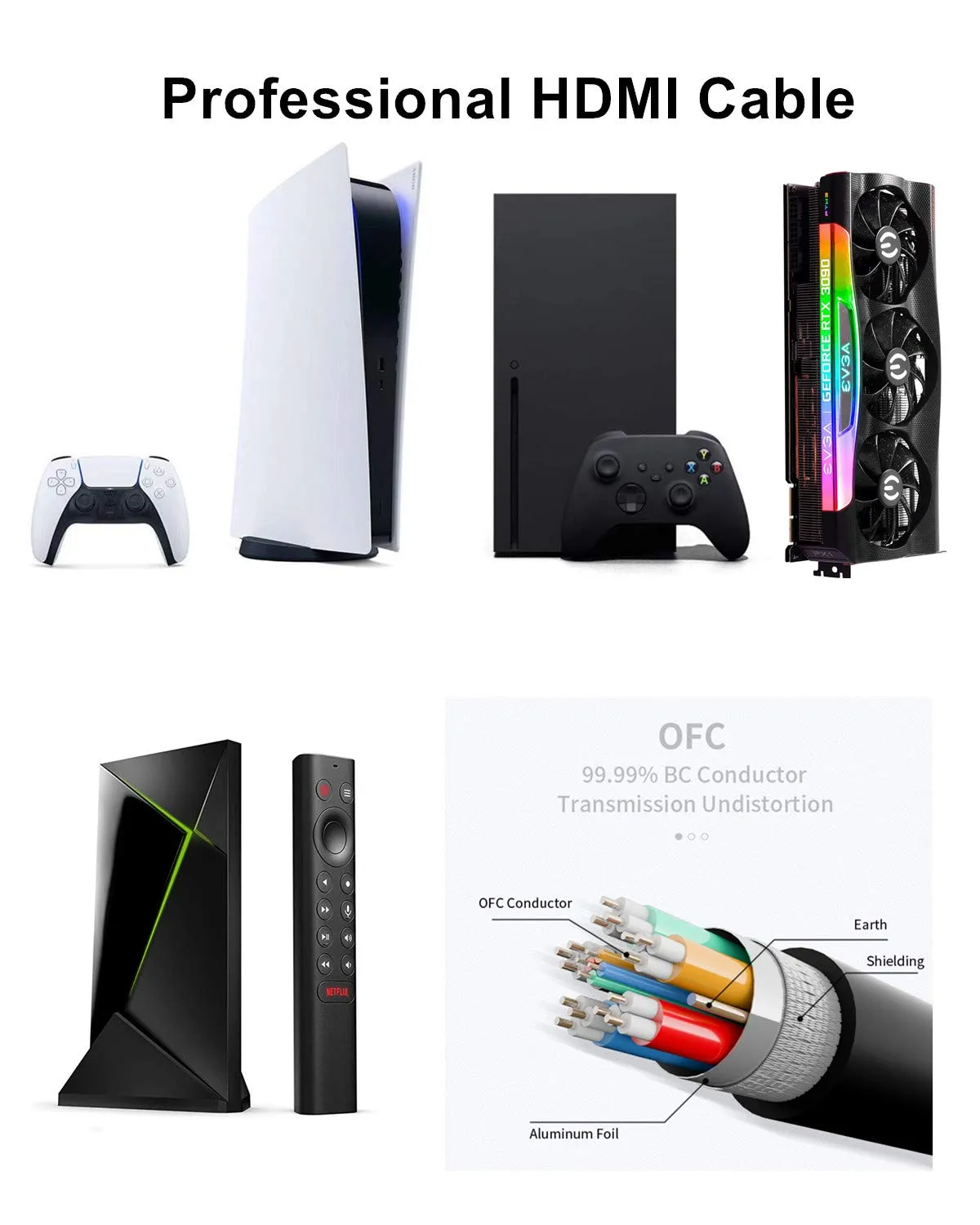 10K 8K 4K HDMI Cable 48Gbps 10 FT, Certified Ultra High Speed HDMI® Cable 4K 240Hz 144Hz 120Hz 8K60Hz 0.01ms HDR10  eARC HDCP2.3 Netflix Roku TV PC Monitor Projector PS5 Xbox