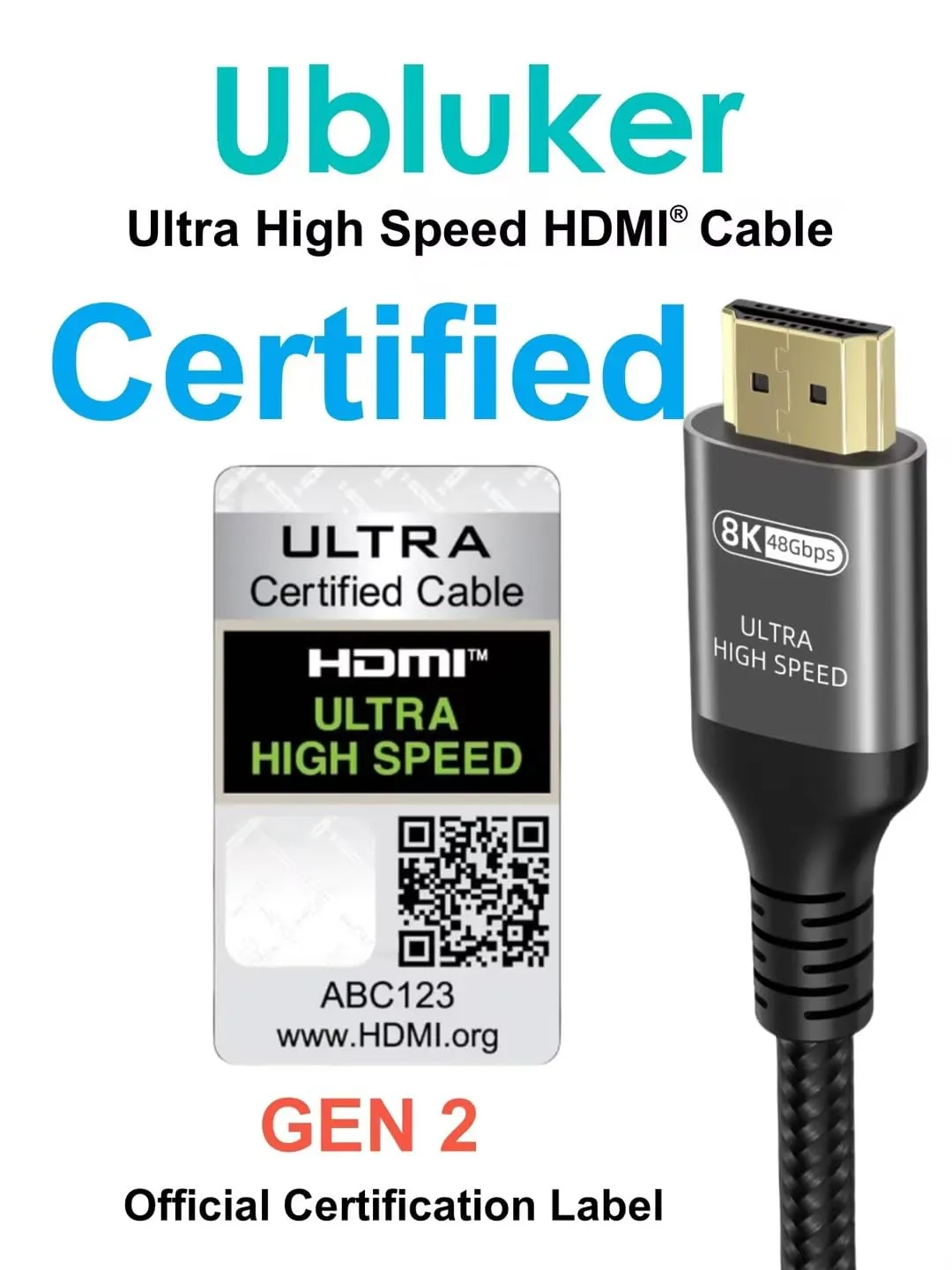 10K 8K 4K HDMI Cable 48Gbps 10 FT, Certified Ultra High Speed HDMI® Cable 4K 240Hz 144Hz 120Hz 8K60Hz 0.01ms HDR10  eARC HDCP2.3 Netflix Roku TV PC Monitor Projector PS5 Xbox