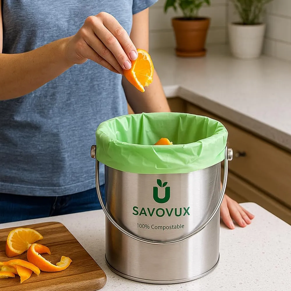 1.2-1.6 Gallon Compostable Bags with Handles,100 Count,Small Compost Bags for Countertop Bin,Mini Biodegradable Kitchen Food Scrap Waste Bags,BPI & OK Compost Home Certified