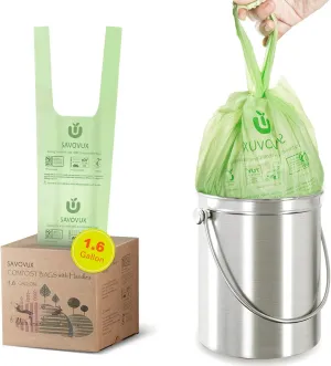 1.2-1.6 Gallon Compostable Bags with Handles,100 Count,Small Compost Bags for Countertop Bin,Mini Biodegradable Kitchen Food Scrap Waste Bags,BPI & OK Compost Home Certified