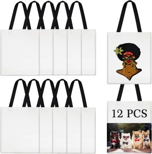12 PCS Sublimation Blanks Tote bags bulk shopping bag，blank canvas tote bags for DIY scrawl and decorative craft.