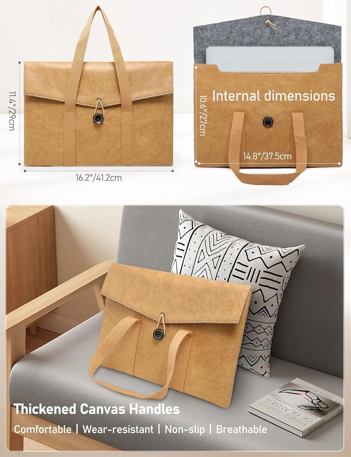15-16 Inch Tyvek Slim Laptop Sleeve, Compatible with 16.2 Inch Macbook Pro 16 M4/M3/M2/M1 Pro/Max 2024-2021, 15.3 Inch MacBook Air 15, 16 Inch ASUS Vivobook, Dell XPS 16, Autumn Oak