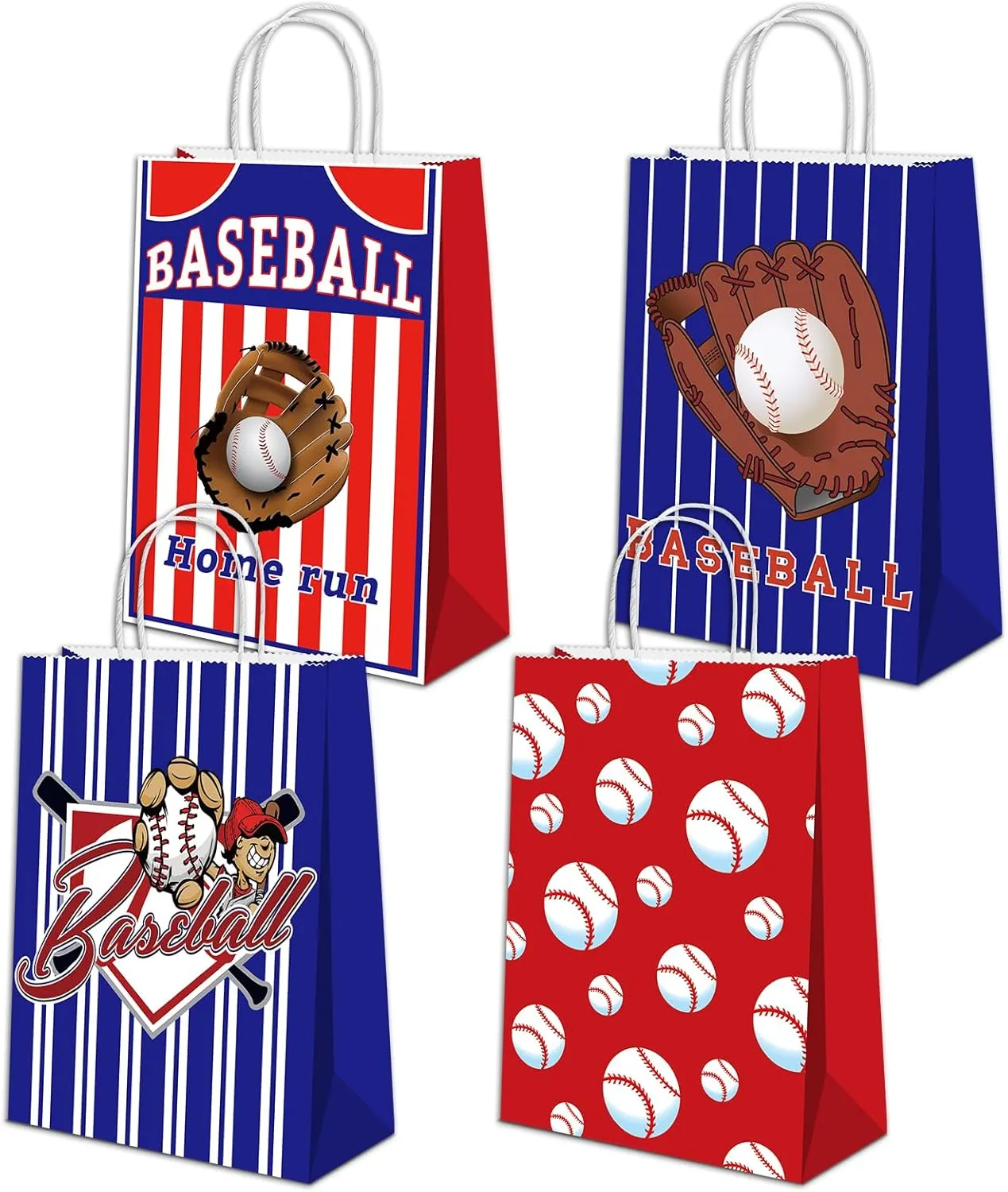 16 PCS Baseball Gift Bags With Handles for Party Decorations - Goodie Treat Snack Candy Favor Bags for Kids Boys Girls