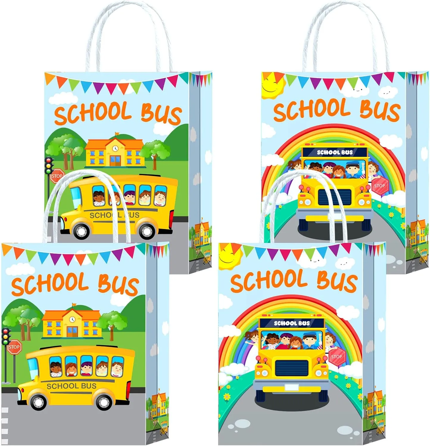 16 Pieces School Bus Goodie Bags for Graduation Birthday Party Supplies,School Bus Gift Snacks Treat Candy Party Favors Bags with Handles for Kids kindergarten Graduation Birthday Party Decorations