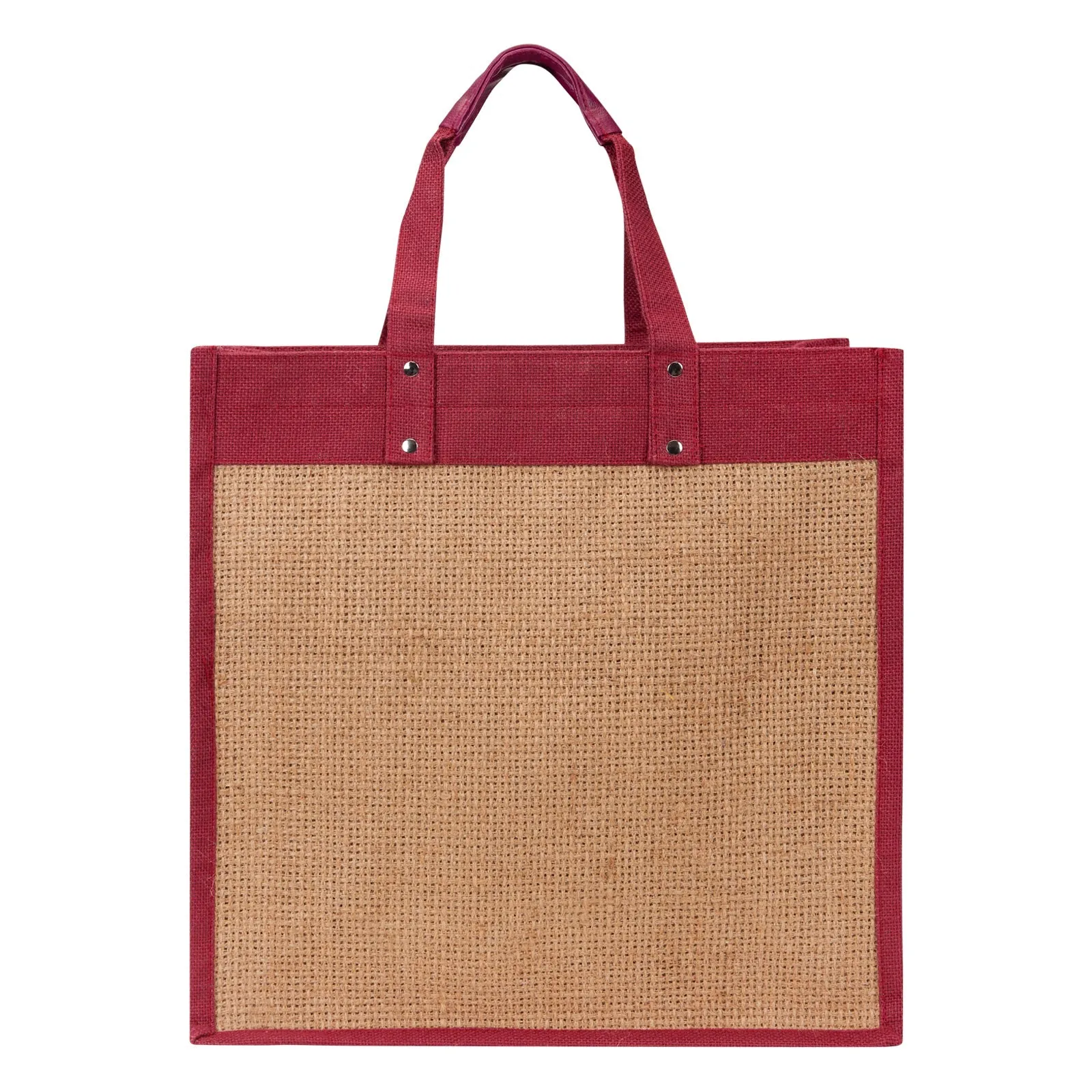 16" x 16" Jumbo Jute Shopping Bag with Zipper and Base (Maroon)