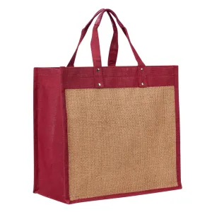 16" x 16" Jumbo Jute Shopping Bag with Zipper and Base (Maroon)