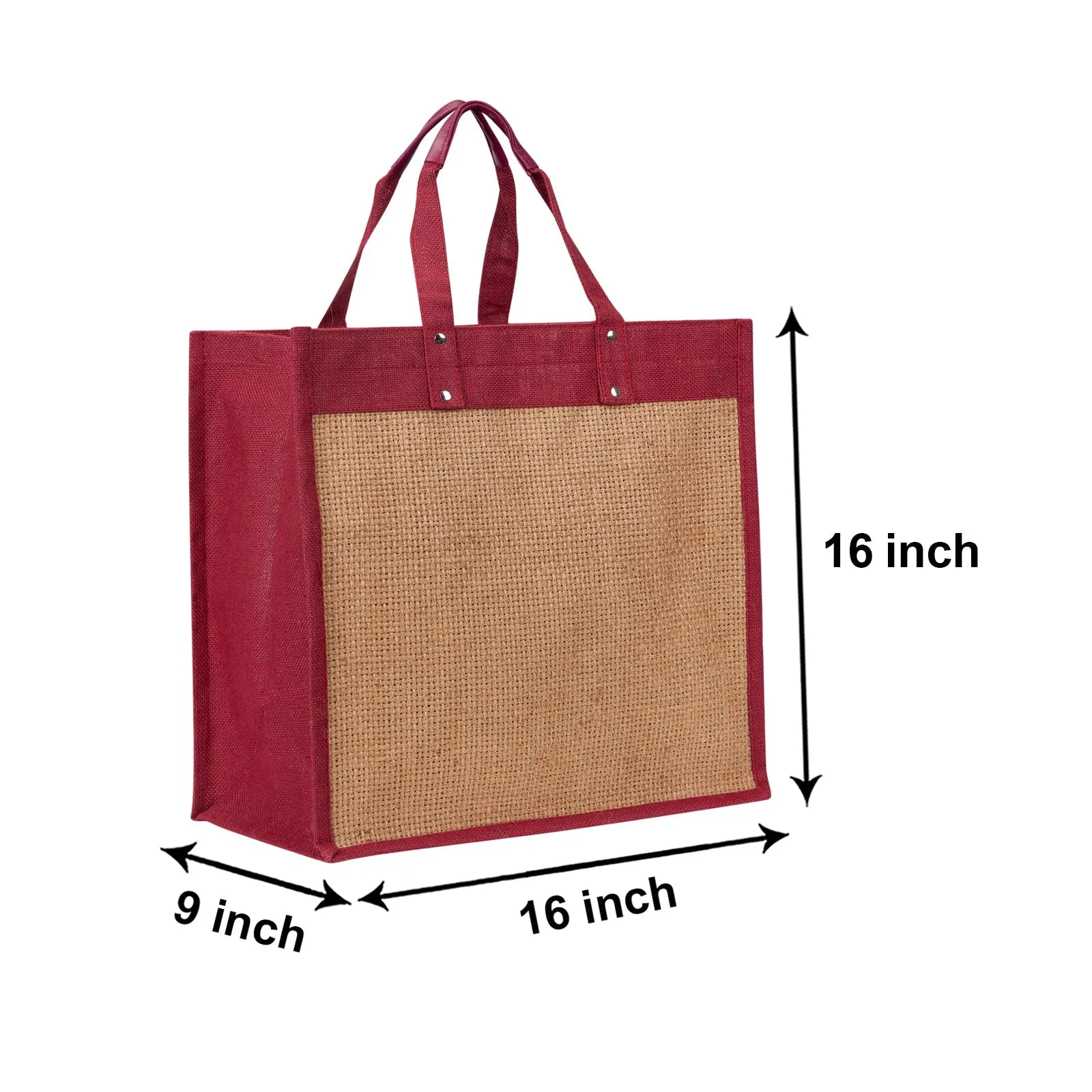 16" x 16" Jumbo Jute Shopping Bag with Zipper and Base (Maroon)