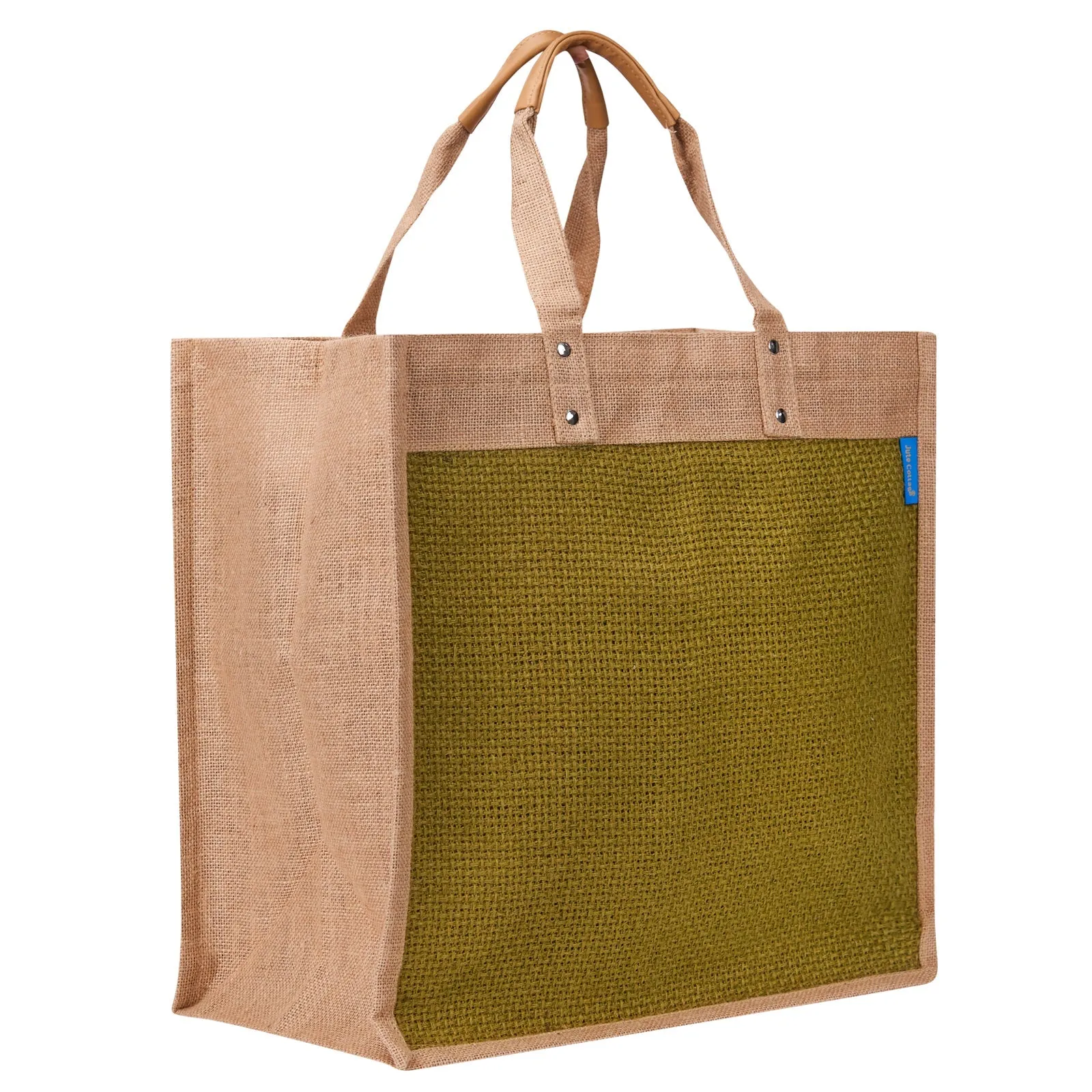 16" x 16" Large Jute Shopping Bag with Zipper and Base (Green)