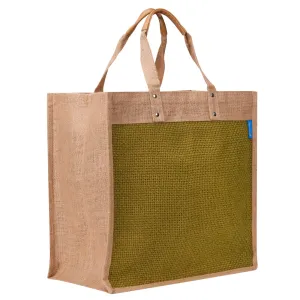 16" x 16" Large Jute Shopping Bag with Zipper and Base (Green)