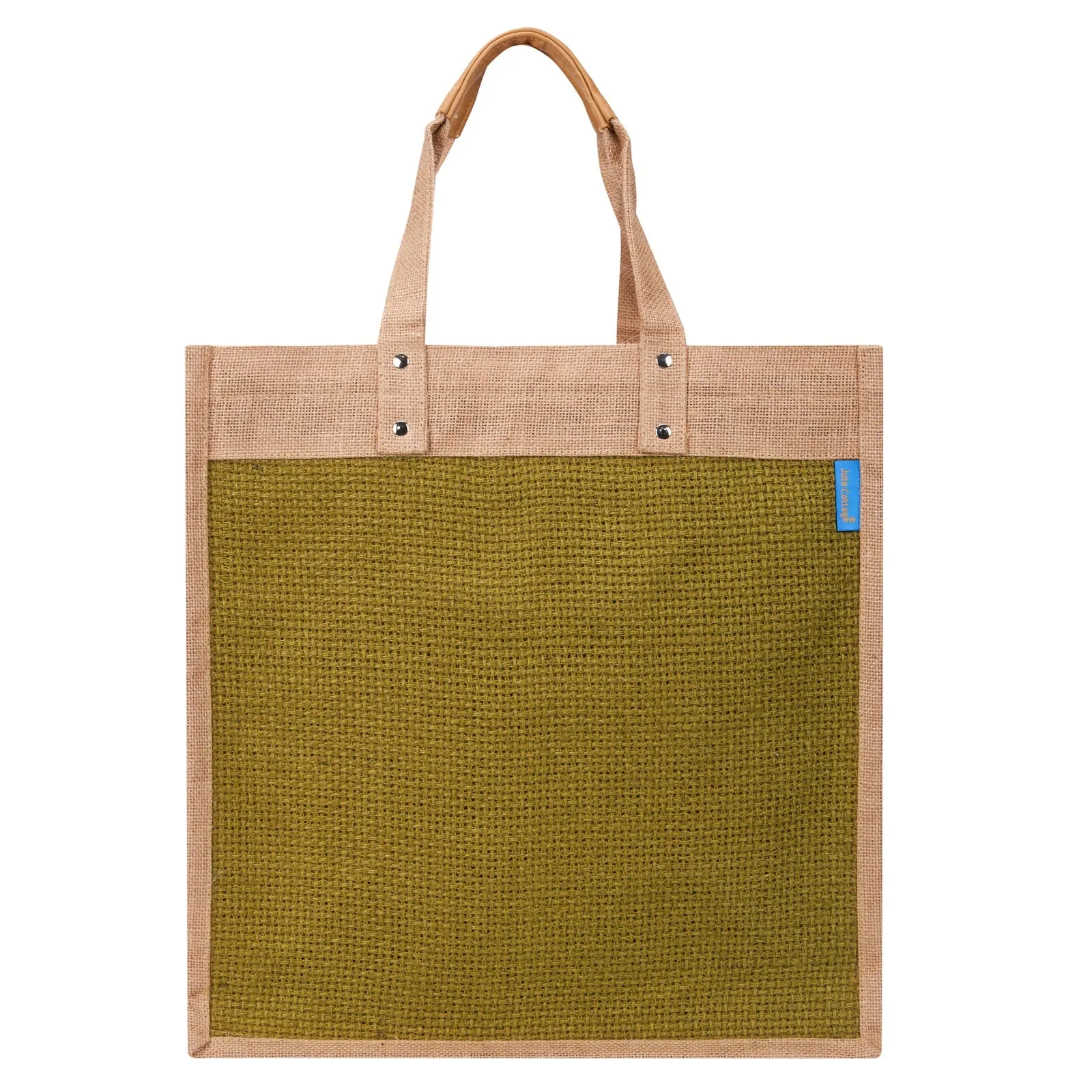 16" x 16" Large Jute Shopping Bag with Zipper and Base (Green)