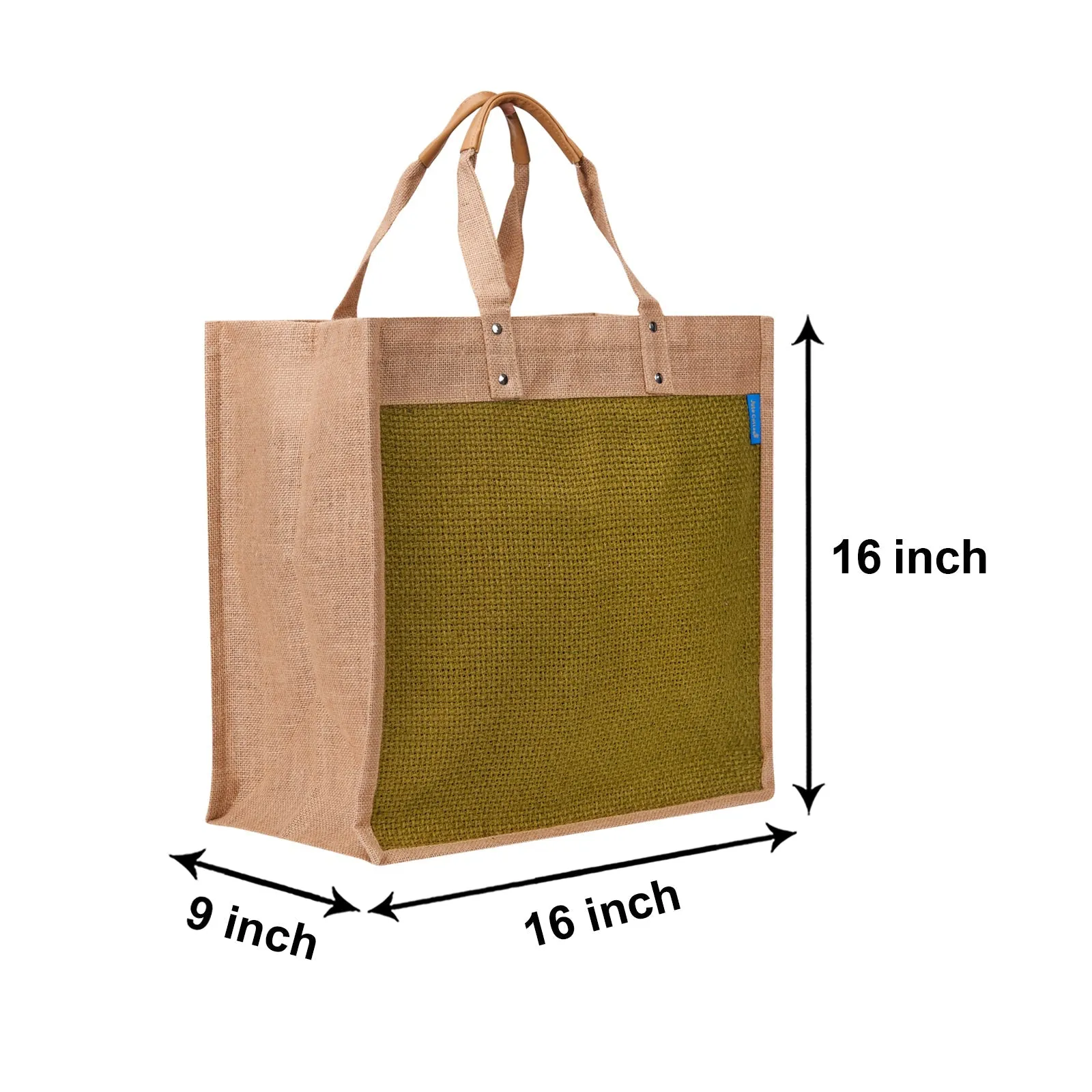 16" x 16" Large Jute Shopping Bag with Zipper and Base (Green)