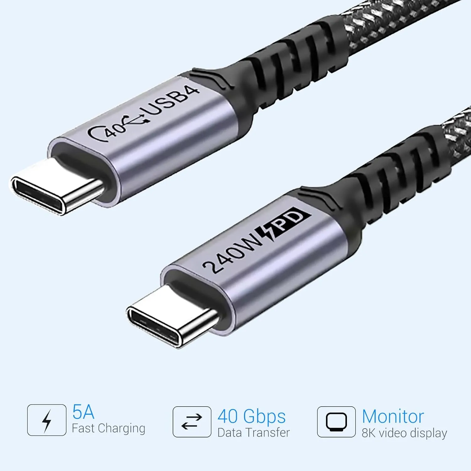 1FT USB 4 Cable 2 Packs, 240W USB C to USB C Cable, 40Gbps High Speed Data Transfer and Single 8K or Dual 4K Display Video Output Compatible with Thunderbolt 4, MacBook Pro, iPhone 15/16 Plus