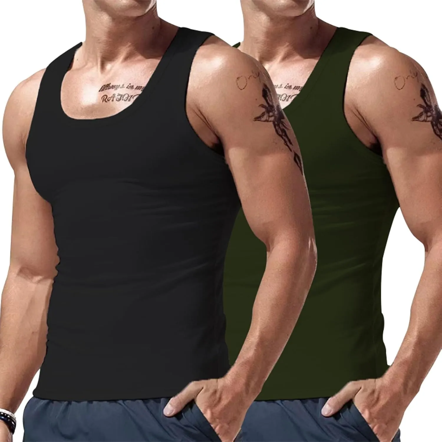 2-4Pc Ekko Beaters, Men's Tank Tops, Cotton Spandex Blend Tanks for Men, Comfortable, Compression Shirt Beaters for Men