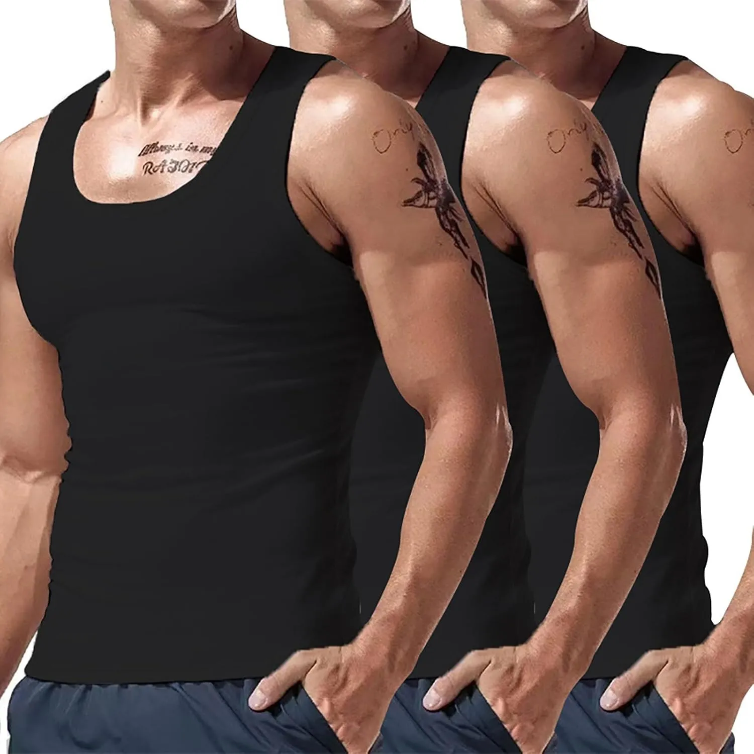 2-4Pc Ekko Beaters, Men's Tank Tops, Cotton Spandex Blend Tanks for Men, Comfortable, Compression Shirt Beaters for Men