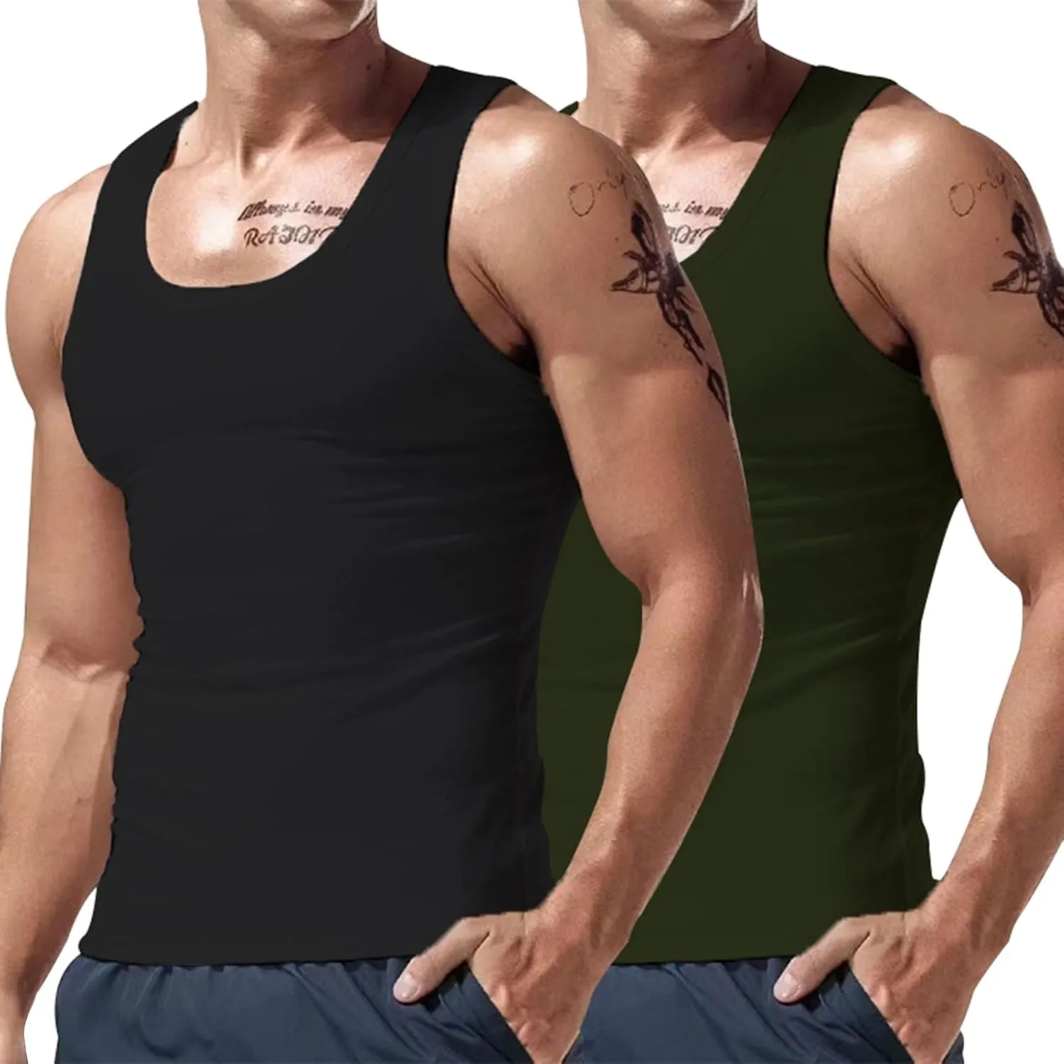 2-4Pc Ekko Beaters, Men's Tank Tops, Cotton Spandex Blend Tanks for Men, Comfortable, Compression Shirt Beaters for Men