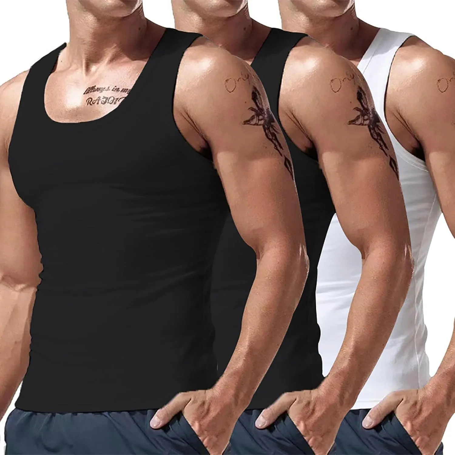 2-4Pc Ekko Beaters, Men's Tank Tops, Cotton Spandex Blend Tanks for Men, Comfortable, Compression Shirt Beaters for Men
