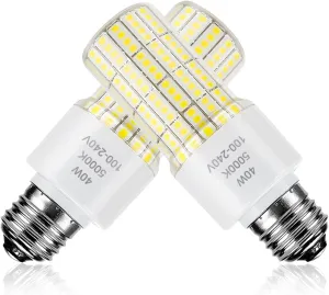 2 Pack 40W Led Light Bulb(300W Equivalent) 5000 Lumens 5000K Daylight White Led Bulbs E26/E27 Medium Base for Indoor Outdoor Street Office Warehouse Workshop Garage Backyard