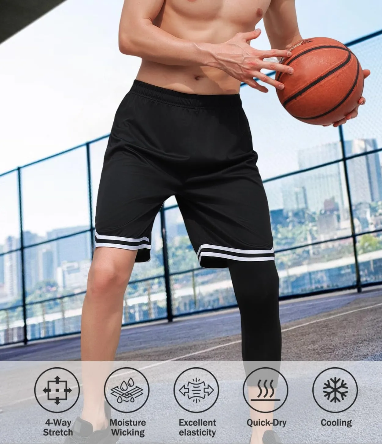 2 Pack Men's 3/4 One Leg Compression Capri Tights Pants Basketball Athletic Running