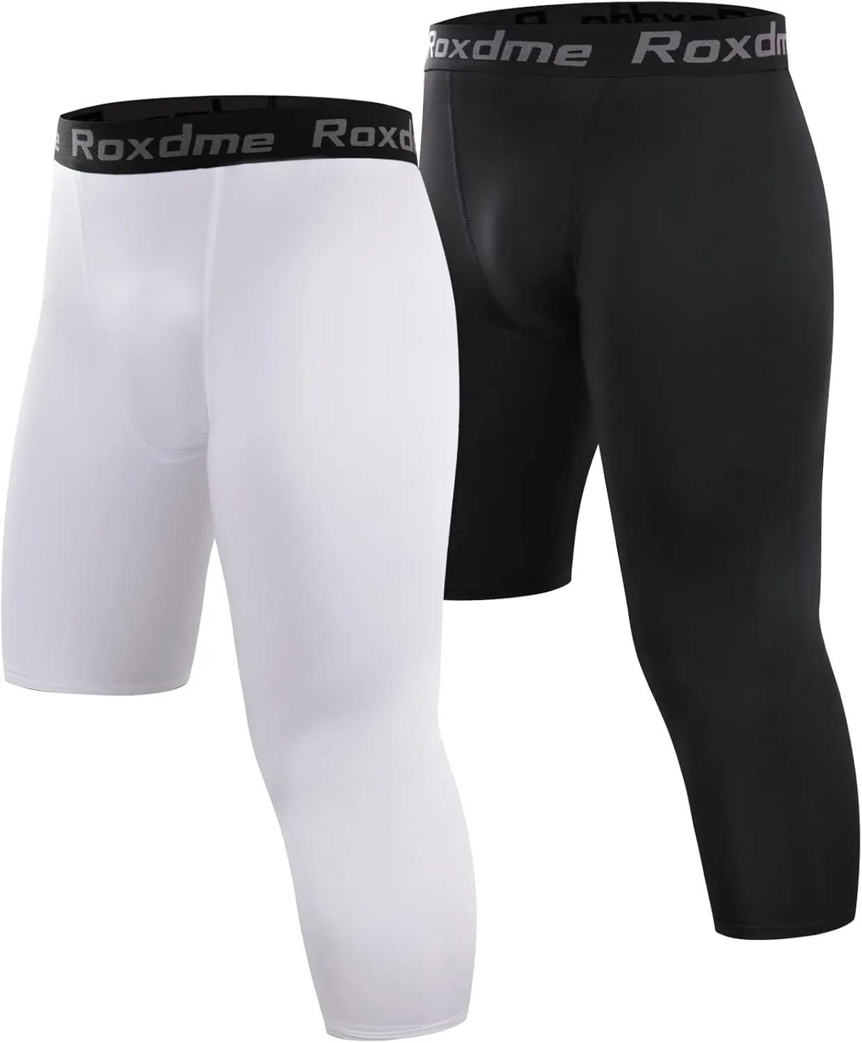 2 Pack Men's 3/4 One Leg Compression Capri Tights Pants Basketball Athletic Running