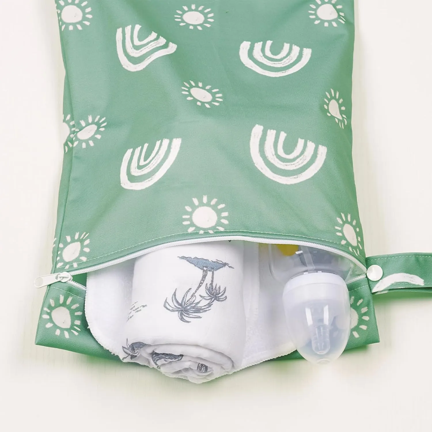 2 Pcs Wet Bags Waterproof Reusable Zippered Pocket Cloth Diaper Wet Dry Bags for Travel Beach Pool Swim, Baby Diapers,Gym Yoga Wet Clothes,Swimsuit,water wipes(Rainbow Green)