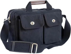 2 Pocket Cotton Canvas Leather Shoulder Bag with Handle Moss Green For All Purpose Use (Black)