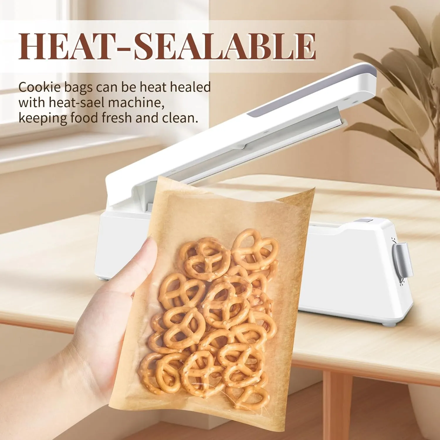 200 Pack Heat-Sealable Cookie Bags with Window, 5.1 x 7.5 Inches Small Clear Front To Go Bakery Bags, Grease Resistant Kraft Paper Treat Sleeves for Packaging Snack Donut Pastry (Brown)