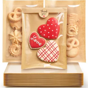 200 Pack Heat-Sealable Cookie Bags with Window, 5.1 x 7.5 Inches Small Clear Front To Go Bakery Bags, Grease Resistant Kraft Paper Treat Sleeves for Packaging Snack Donut Pastry (Brown)