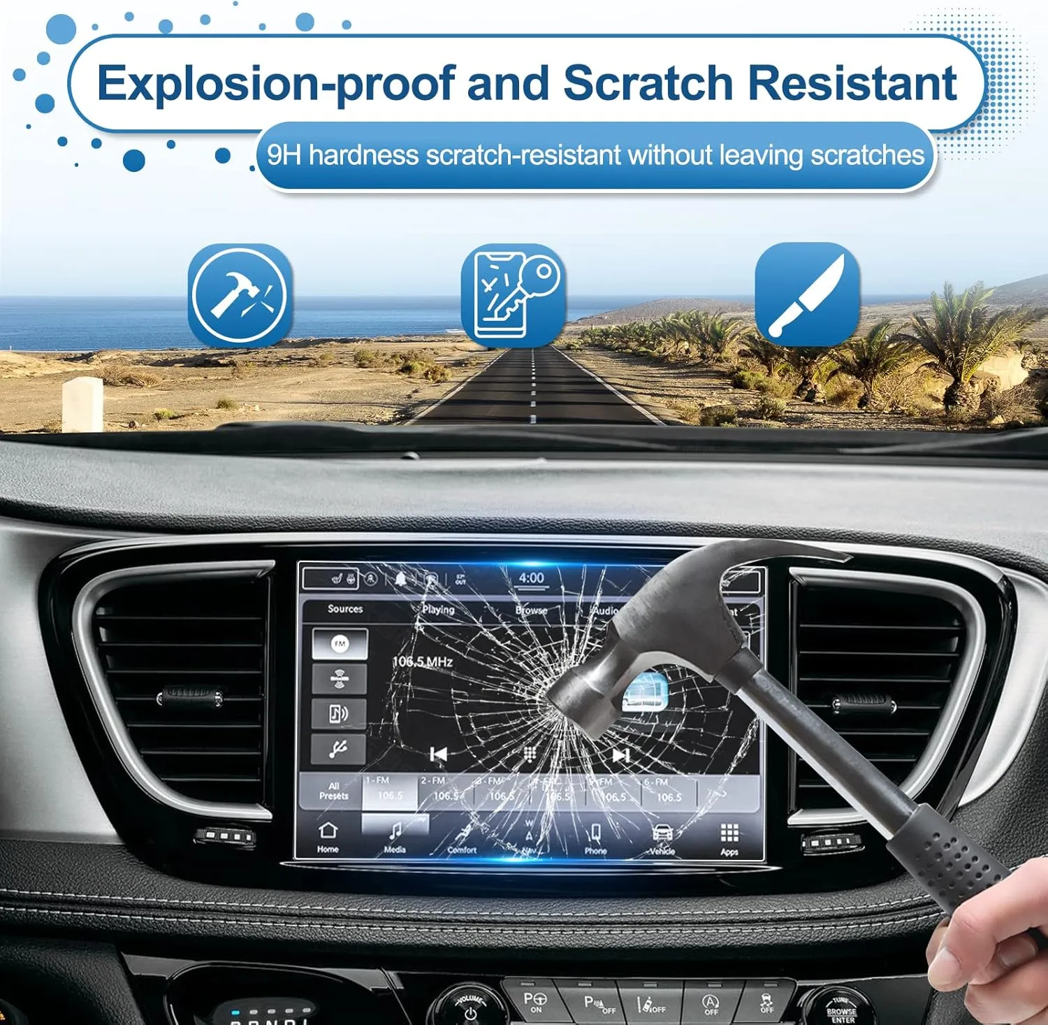 2021-2025 Pacifica Screen Protector for Chrysler Pacifica (Touring/Touring L/Limited/Pinnacle/Select) 10.1-in Touchscreen, 9H Tempered Glass 2023 2024 2025 Pacifica Hybrid Accessories 10.1"