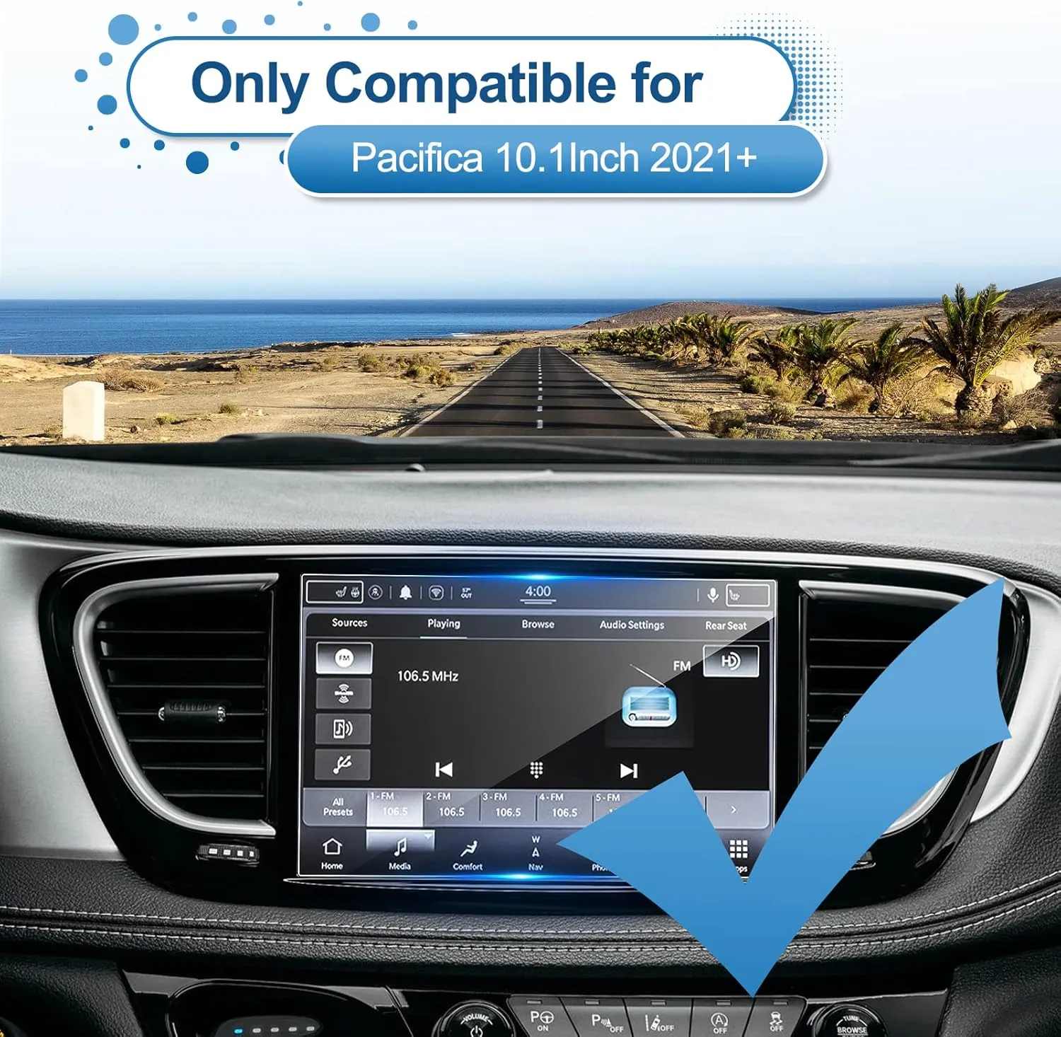 2021-2025 Pacifica Screen Protector for Chrysler Pacifica (Touring/Touring L/Limited/Pinnacle/Select) 10.1-in Touchscreen, 9H Tempered Glass 2023 2024 2025 Pacifica Hybrid Accessories 10.1"